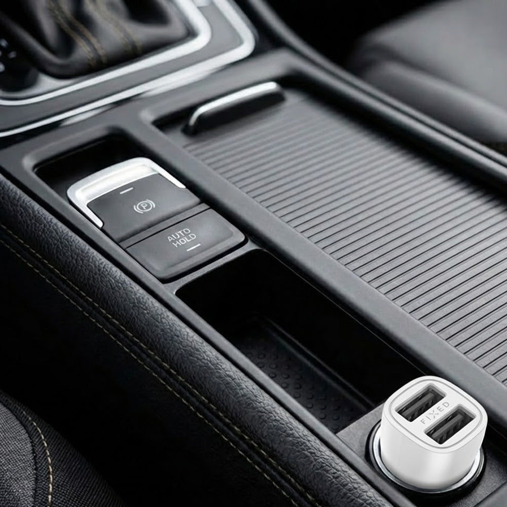 Auto punjač Fixed, 15.5W, 3A, 2 x USB-A, Beli