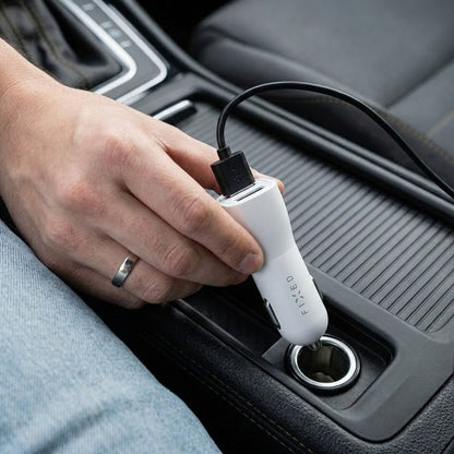Auto punjač Fixed, 15.5W, 3A, 2 x USB-A, Beli