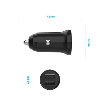 Auto punjač Fixed, 15.5W, 3A, 2 x USB-A, Crni