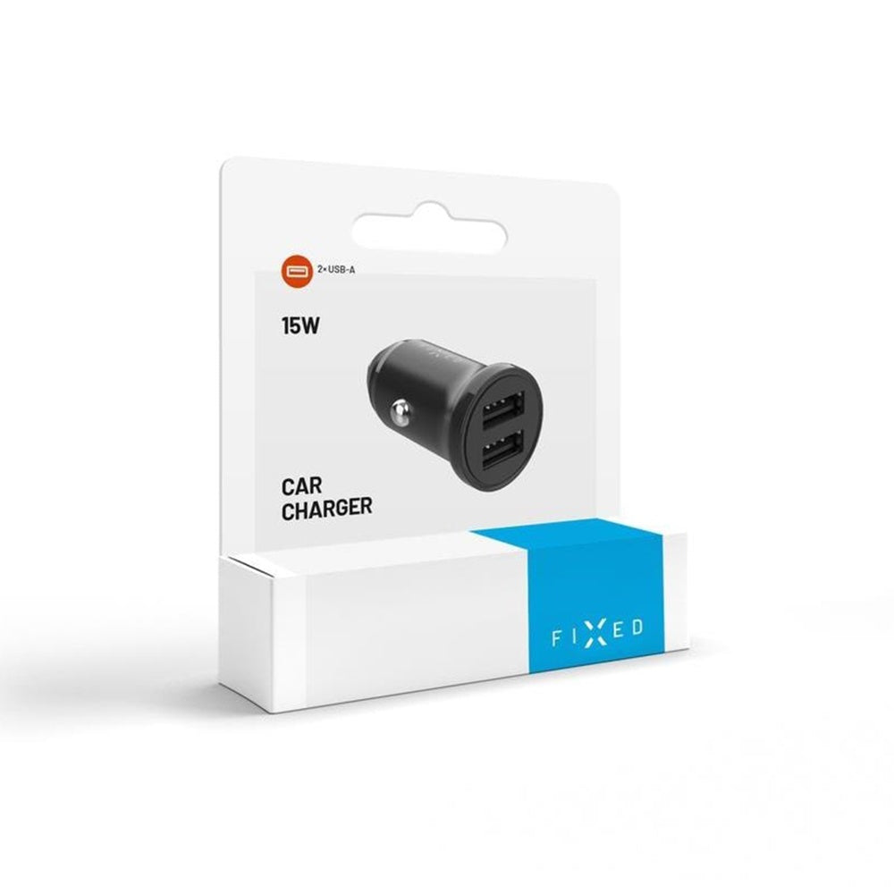 Auto punjač Fixed, 15.5W, 3A, 2 x USB-A, Crni