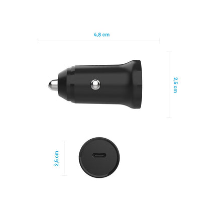 Auto punjač Fixed, 20W, 3A, 1 x USB-C, Crni