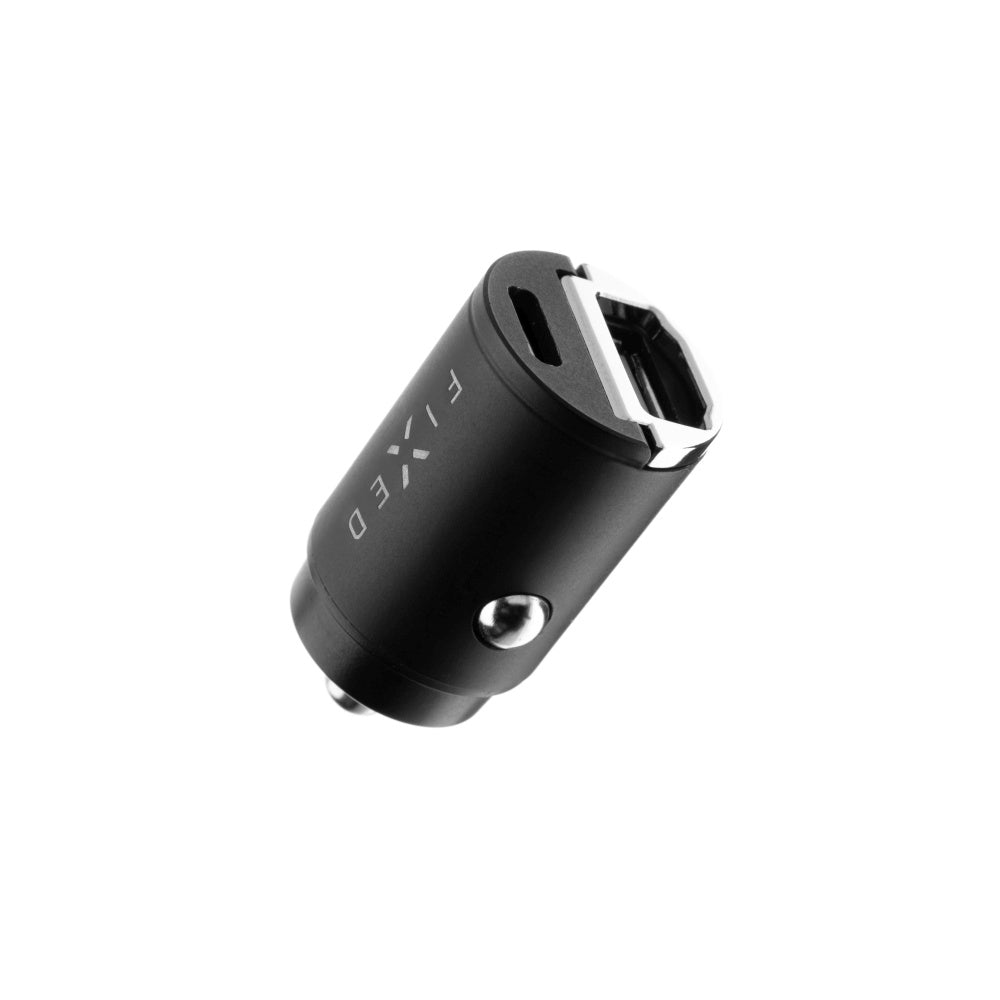 Auto punjač Fixed, 30W, 3A, 1 x USB-A - 1 x USB-C, Crni