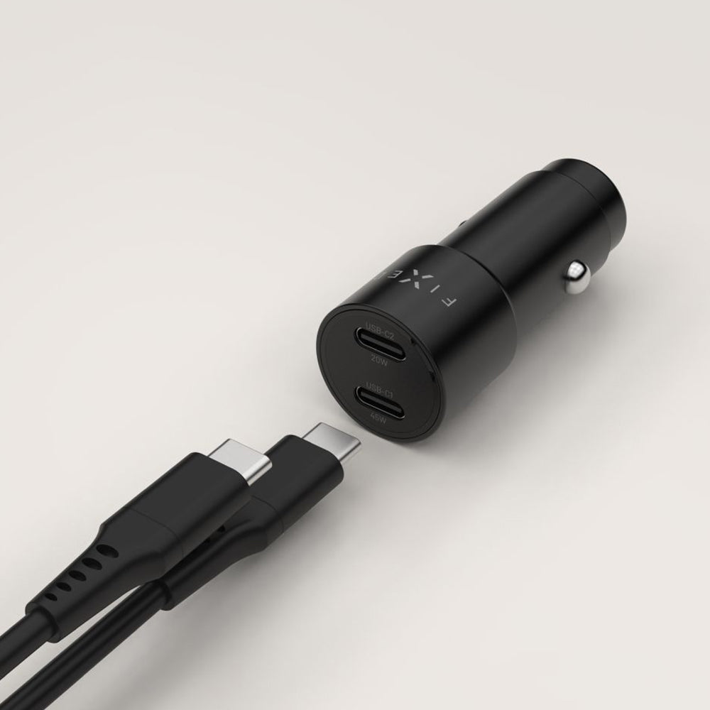 Punjač za auto Fixed, 65W, 3A, 2 x USB-C, Crni