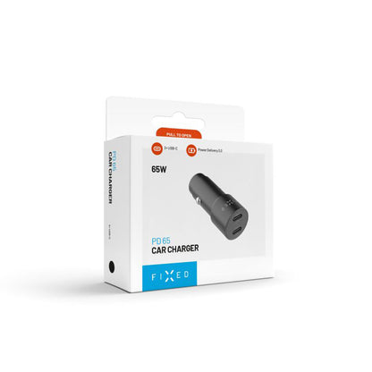 Punjač za auto Fixed, 65W, 3A, 2 x USB-C, Crni