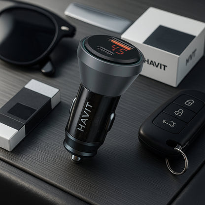 Auto punjač HAVIT CC2017, 45W, 3A, 1 x USB-A - 1 x USB-C, Crno Plavi