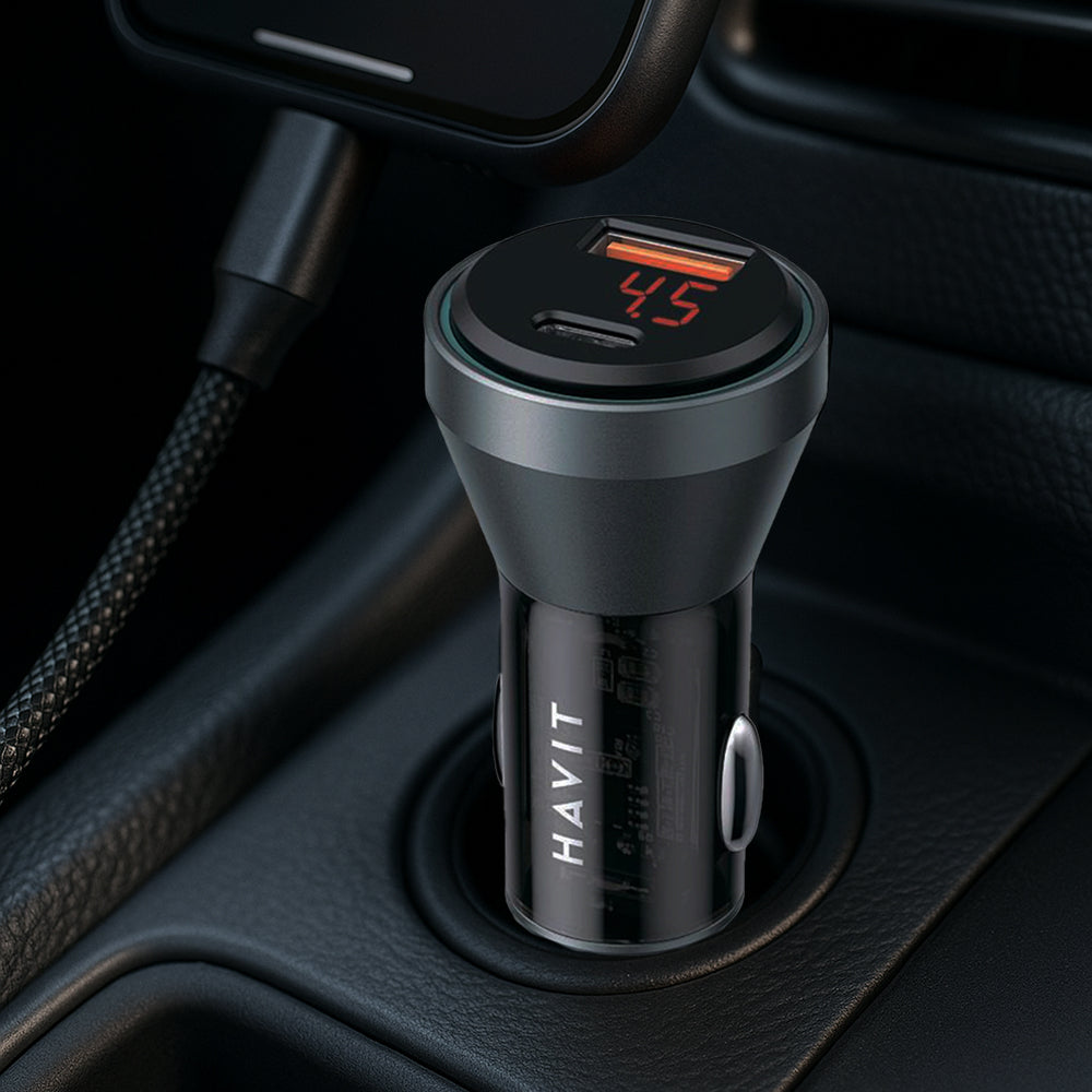 Auto punjač HAVIT CC2017, 45W, 3A, 1 x USB-A - 1 x USB-C, Crno Plavi