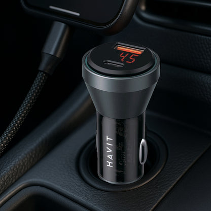 Auto punjač HAVIT CC2017, 45W, 3A, 1 x USB-A - 1 x USB-C, Crno Plavi