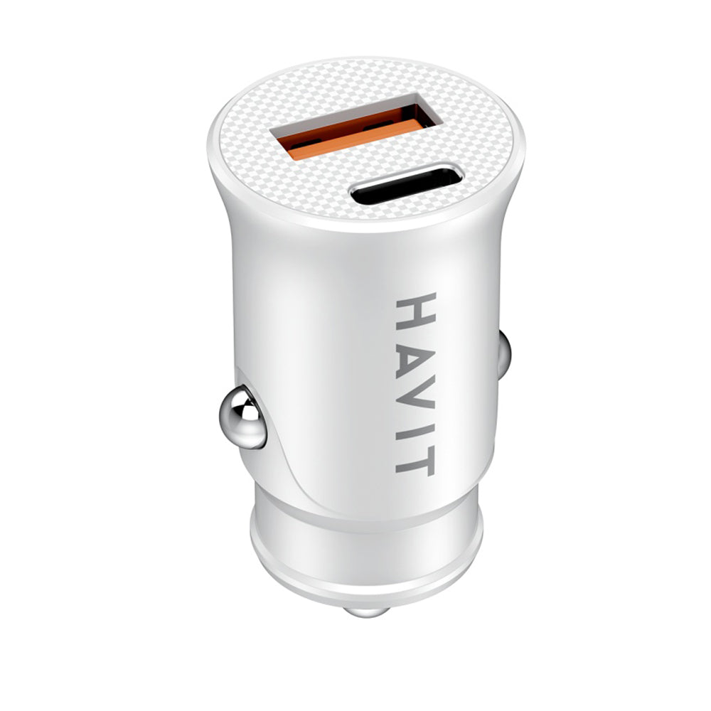 Auto punjač HAVIT CC2022, 20W, 3A, 1 x USB-A - 1 x USB-C, Beli