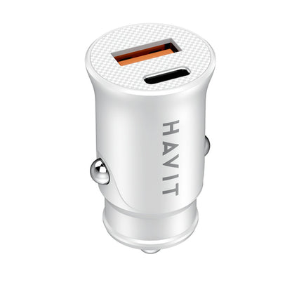 Auto punjač HAVIT CC2022, 20W, 3A, 1 x USB-A - 1 x USB-C, Beli