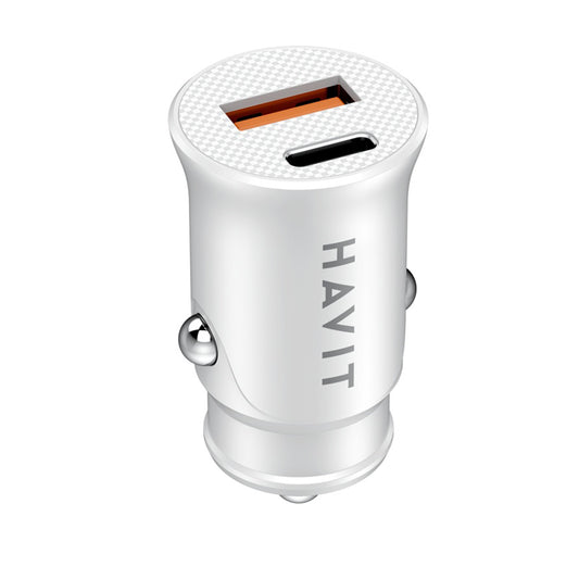 Auto punjač HAVIT CC2022, 20W, 3A, 1 x USB-A - 1 x USB-C, Beli
