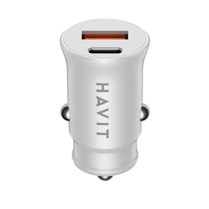 Auto punjač HAVIT CC2022, 20W, 3A, 1 x USB-A - 1 x USB-C, Beli