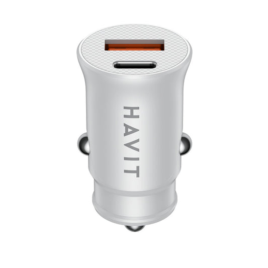 Auto punjač HAVIT CC2022, 20W, 3A, 1 x USB-A - 1 x USB-C, Beli