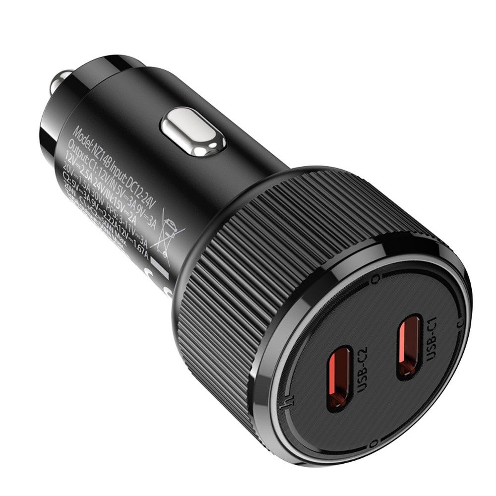 Auto punjač HOCO NZ14B, 50W, 3A, 2 x USB-C, Crni