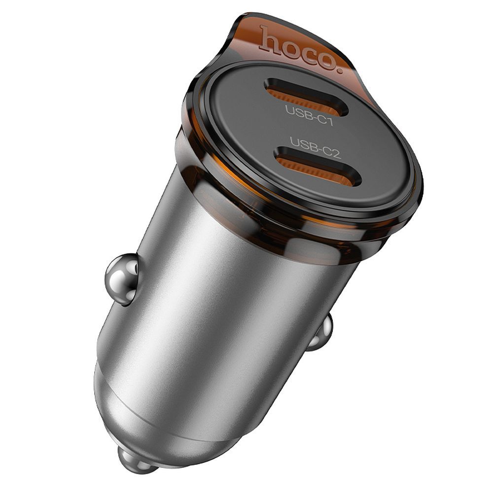 Auto punjač HOCO NZ16B, 45W, 3A, 2 x USB-C, Sivi