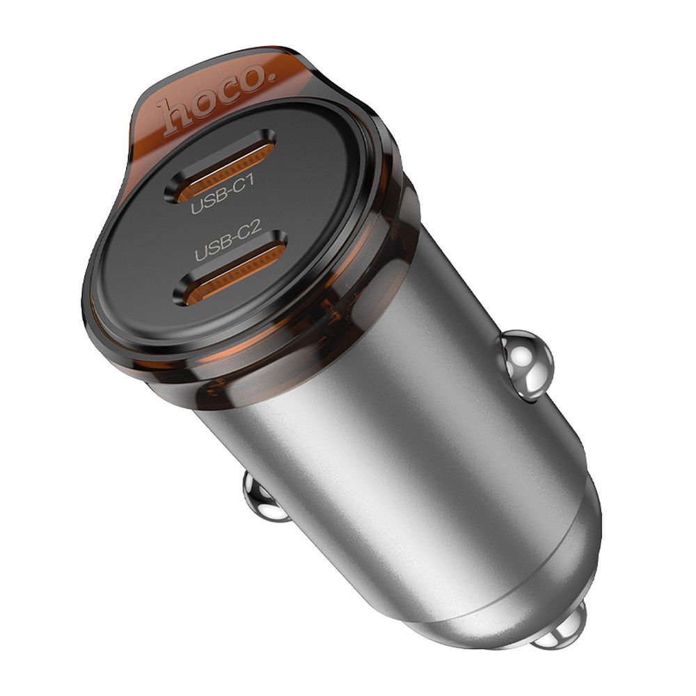Auto punjač HOCO NZ16B, 45W, 3A, 2 x USB-C, Sivi