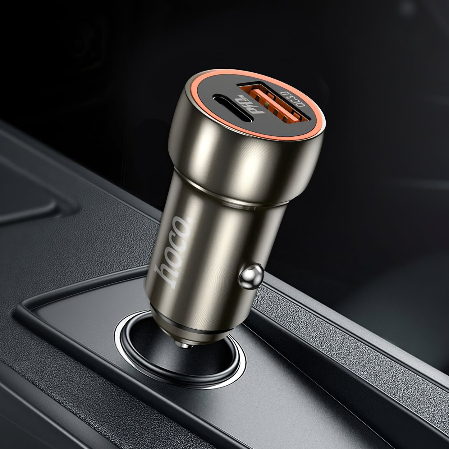 Auto punjač HOCO Z46A, 20W, 3A, 1 x USB-A - 1 x USB-C, Sivi