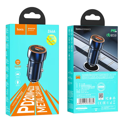 Auto punjač HOCO Z46A, 20W, 3A, 1 x USB-A - 1 x USB-C, Plavi