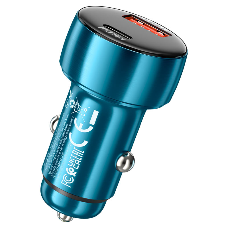 Auto punjač HOCO Z50, 48W, 3A, 1 x USB-A - 1 x USB-C, Plavi