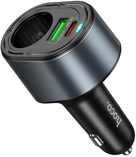Auto punjač HOCO Z56, 35W, 3A, 1 x USB-A - 1 x USB-C - 1 x Produžetak upaljača, Crni