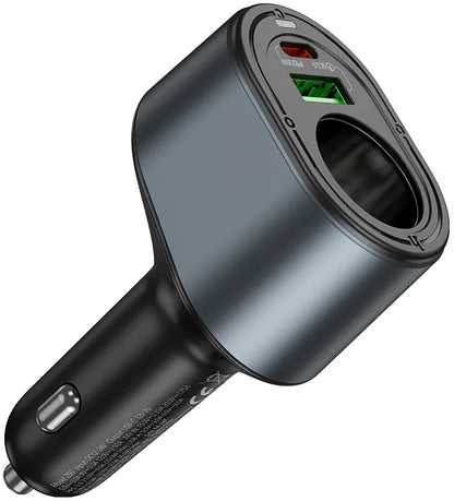Auto punjač HOCO Z56, 35W, 3A, 1 x USB-A - 1 x USB-C - 1 x Produžetak upaljača, Crni