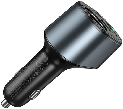 Auto punjač HOCO Z56, 35W, 3A, 1 x USB-A - 1 x USB-C - 1 x Produžetak upaljača, Crni