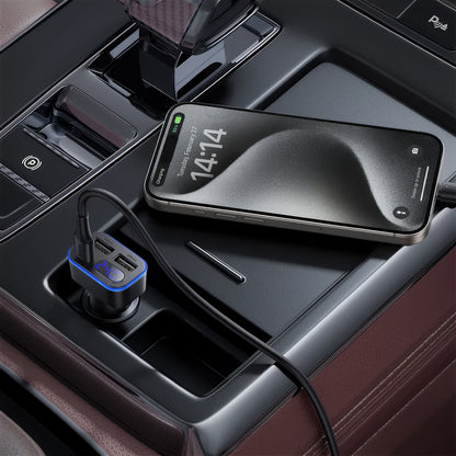 Auto punjač HOCO Z63A Display, 42W, 3A, 1 x USB-C - 2 x USB-A, Crni