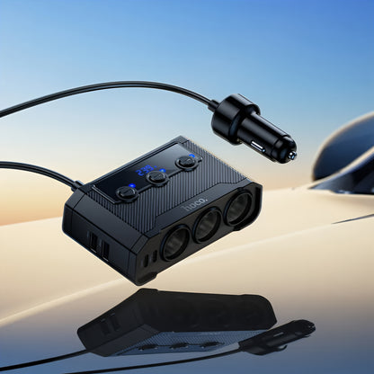 Auto punjač HOCO Z64, 15.5W, 3.1A, 2 x USB-A - 2 x USB-C - 3 x Produžetak upaljača, Crni