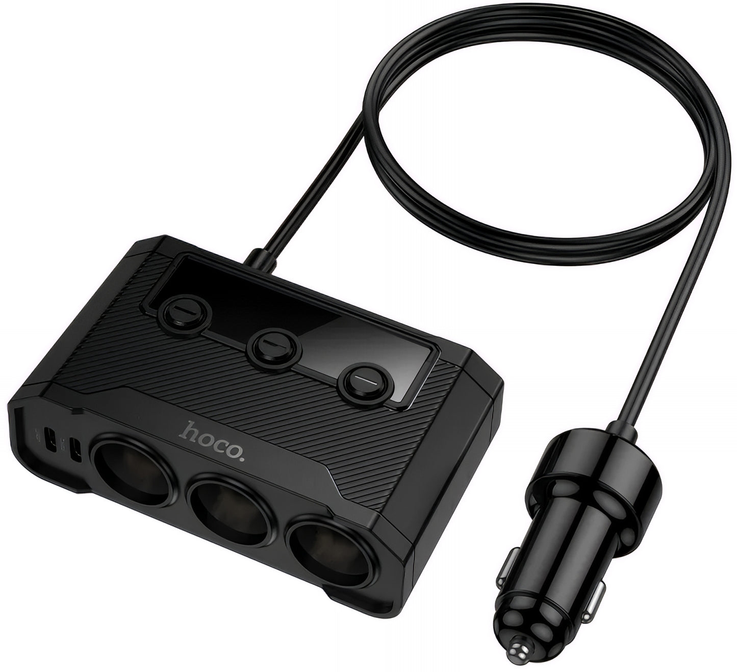 Auto punjač HOCO Z64, 15.5W, 3.1A, 2 x USB-A - 2 x USB-C - 3 x Produžetak upaljača, Crni