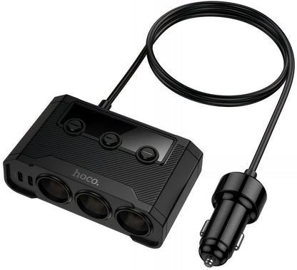 Auto punjač HOCO Z64, 15.5W, 3.1A, 2 x USB-A - 2 x USB-C - 3 x Produžetak upaljača, Crni