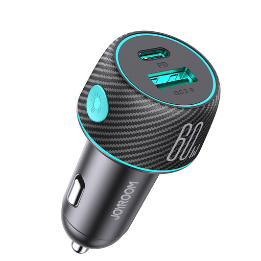 Joyroom Car Charger JR-CCN01, 60W, 3A, 1 x USB-A - 1 x USB-C, Black 