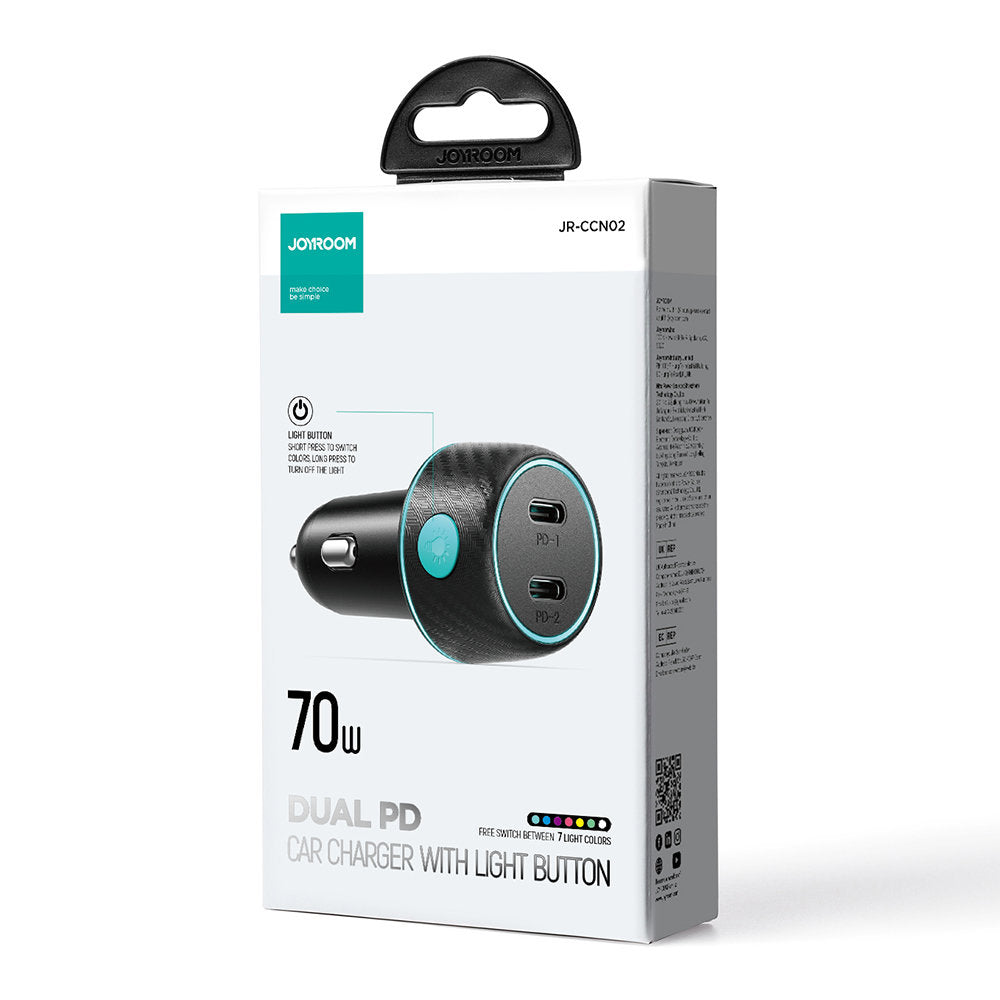 Auto punjač Joyroom JR-CCN02, 70W, 3A, 2 x USB-C, Crni