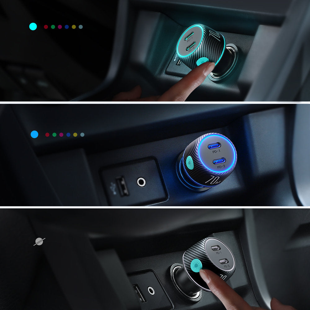 Auto punjač Joyroom JR-CCN02, 70W, 3A, 2 x USB-C, Crni