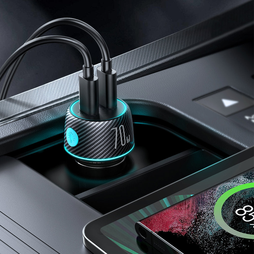 Auto punjač Joyroom JR-CCN02, 70W, 3A, 2 x USB-C, Crni
