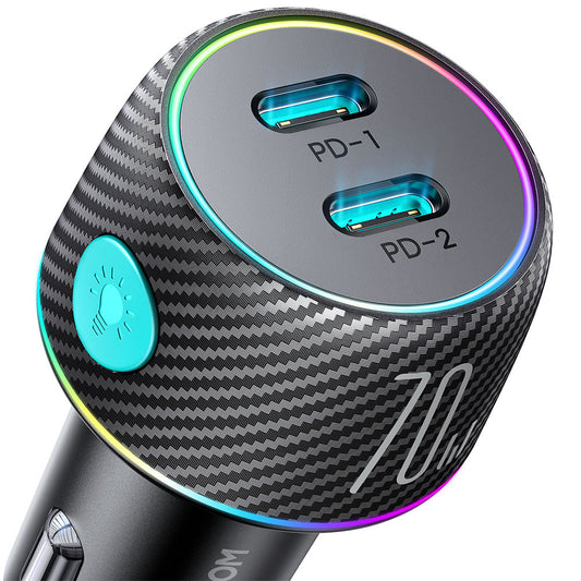 Joyroom Car Charger JR-CCN02, 70W, 3A, 2 x USB-C, Black 