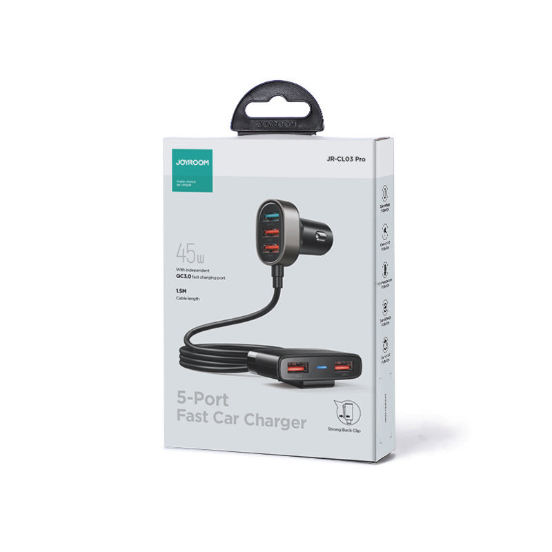 Auto punjač Joyroom JR-CL03 Pro, 45W, 3.1A, 5 x USB-A, Crni