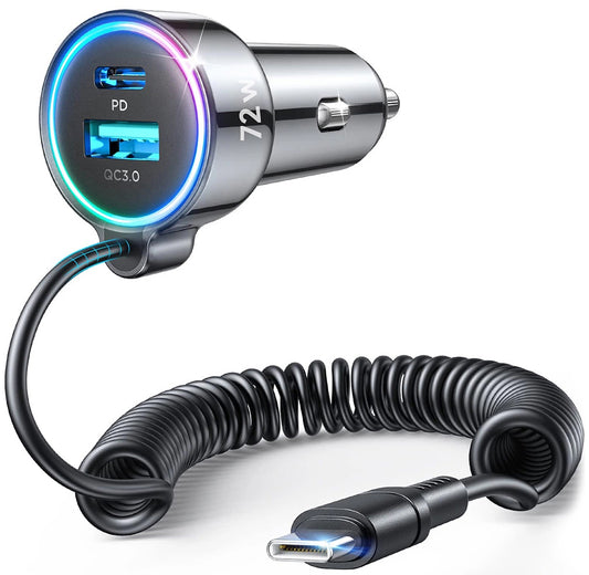 Auto punjač sa USB-C kablom Joyroom JR-CL07, 72W, 3A, 1 x USB-A - 1 x USB-C, Crni