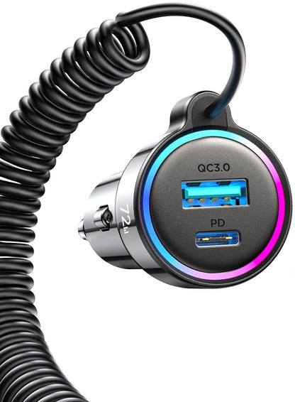 Auto punjač sa USB-C kablom Joyroom JR-CL07, 72W, 3A, 1 x USB-A - 1 x USB-C, Crni
