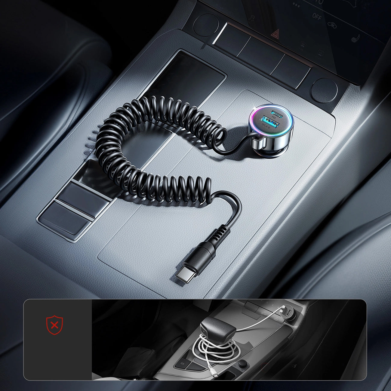 Auto punjač sa USB-C kablom Joyroom JR-CL07, 72W, 3A, 1 x USB-A - 1 x USB-C, Crni
