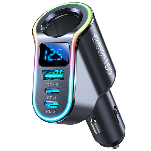 Auto punjač Joyroom JR-CL21, 150W, 3A, 1 x produžetak upaljača - 1 x USB-A - 2 x USB-C, Crna