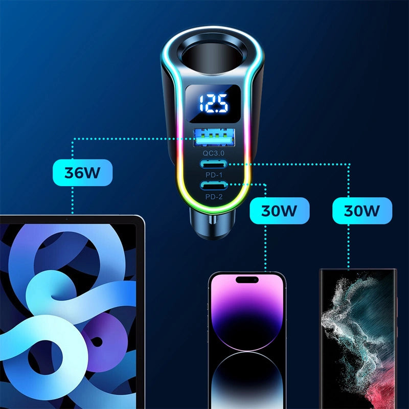 Auto punjač Joyroom JR-CL21, 150W, 3A, 1 x produžetak upaljača - 1 x USB-A - 2 x USB-C, Crna
