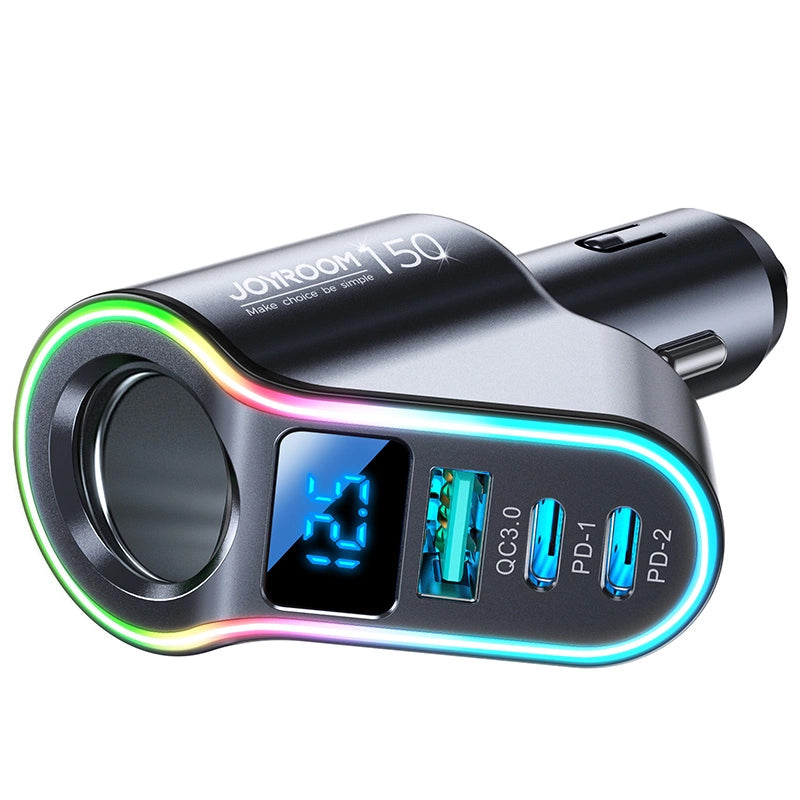 Auto punjač Joyroom JR-CL21, 150W, 3A, 1 x produžetak upaljača - 1 x USB-A - 2 x USB-C, Crna
