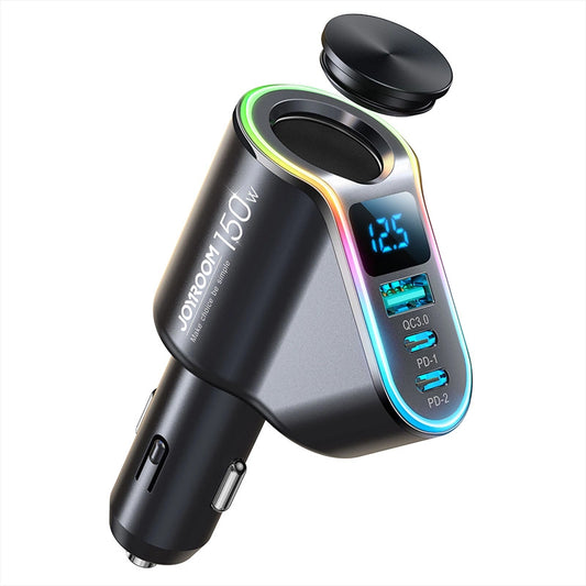 Auto punjač Joyroom JR-CL21, 150W, 3A, 1 x produžetak upaljača - 1 x USB-A - 2 x USB-C, Crna