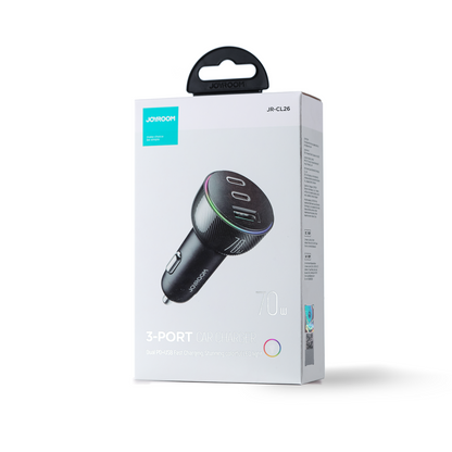 Auto punjač Joyroom JR-CL26, 70W, 4.8A, 1 x USB-A - 2 x USB-C, Crni