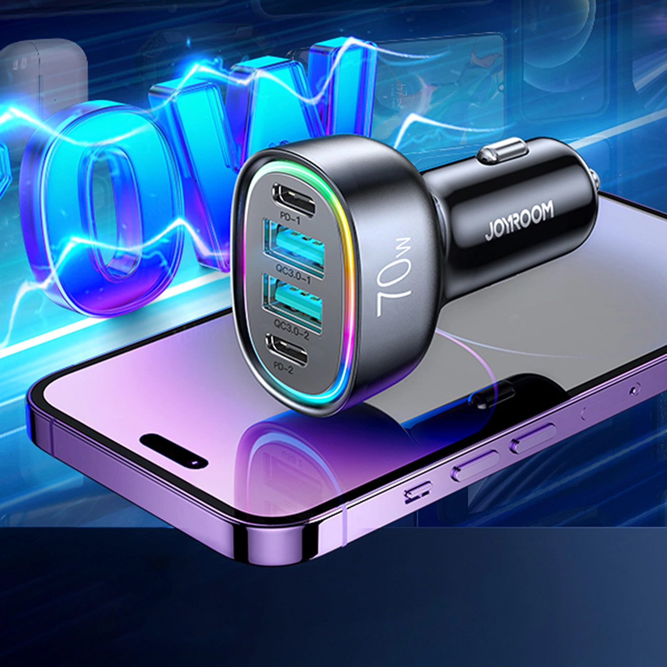 Auto punjač Joyroom JR-CL29, 70W, 3A, 2 x USB-A - 2 x USB-C, Crni
