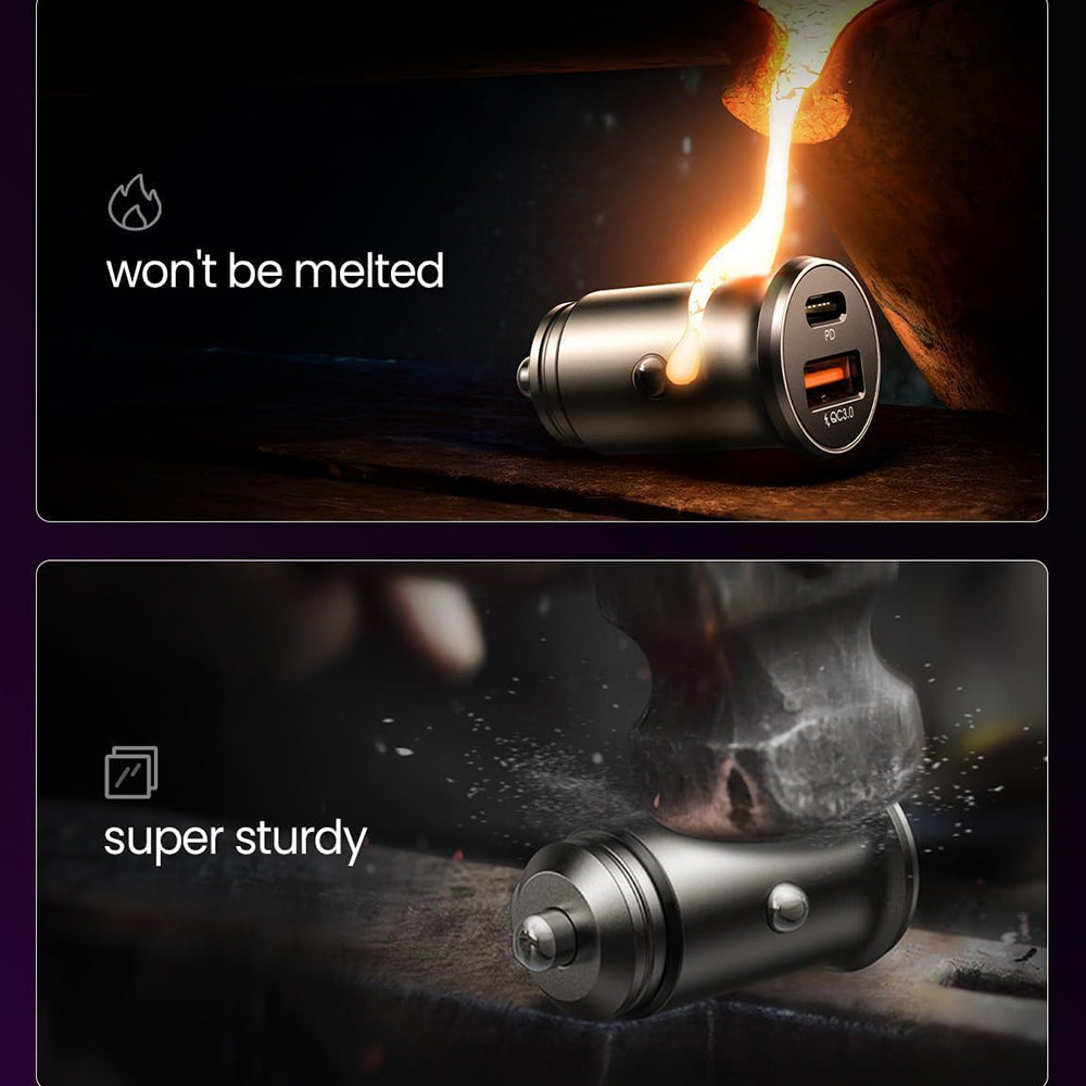 Auto punjač Lisen, 51W, 3A, 1 x USB-A - 1 x USB-C, Set 2 komada, Crni YL0223080037