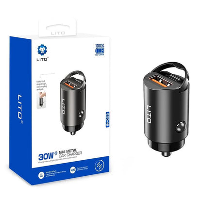Auto punjač Lito IN-C03, 30W, 3A, 1 x USB-A - 1 x USB-C, Crni