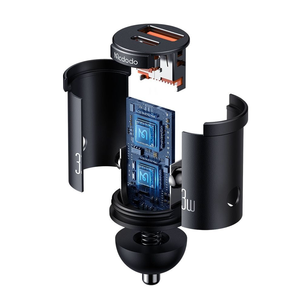 Auto punjač McDodo CC-2320 Cool, 33W, 3A, 1 x USB-A - 1 x USB-C, Crni