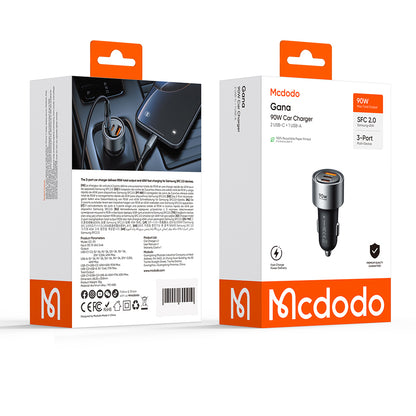 Auto punjač McDodo CC-3110 Gana, 90W, 3A, 1 x USB-A - 2 x USB-C, Crna