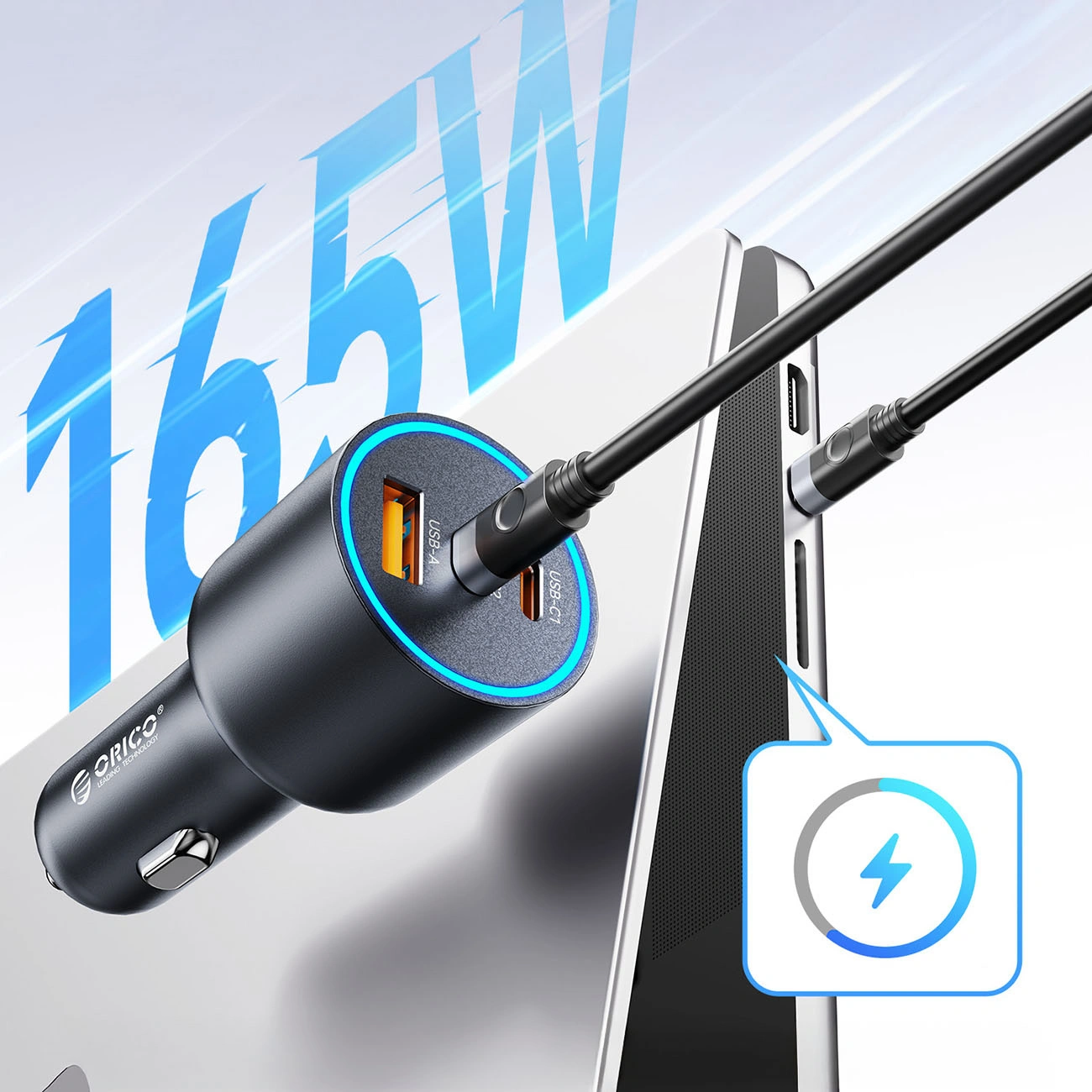 Auto punjač Orico HyperDrive, 165W, 5A, 1 x USB-A - 2 x USB-C, Crni