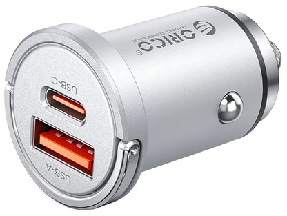 Auto punjač Orico MiniRing Pro, 45W, 3A, 1 x USB-A - 1 x USB-C, Srebrni
